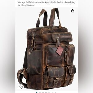 VINTAGE BUFFALO LEATHER BACKPACK,With Multi Pockets ,Travel Bag ,Backpack UNISEX
